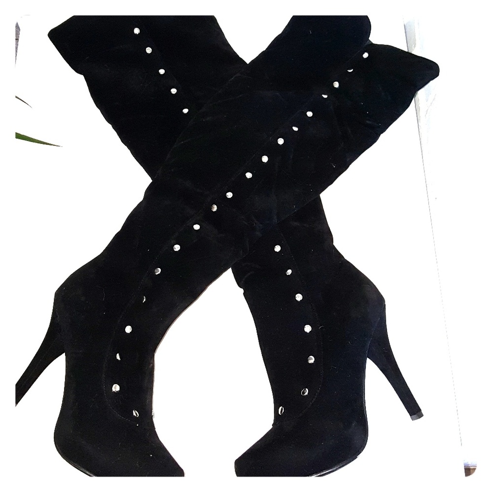 New thigh high black heeled boots sz 8